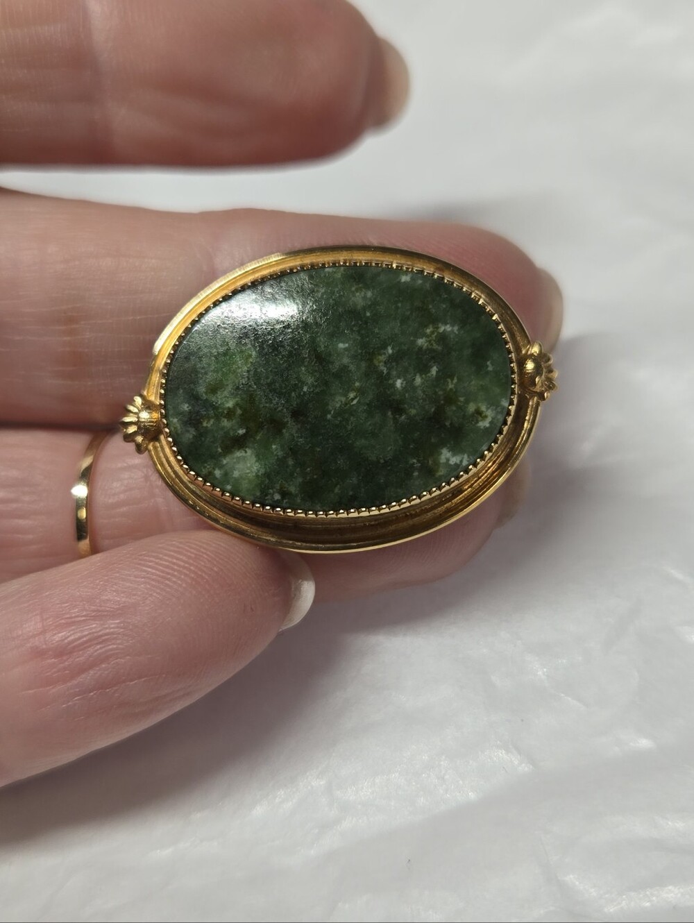 Vintage Gold Filled Oval Green Stone Brooch - Elegant Women’s Jewelry